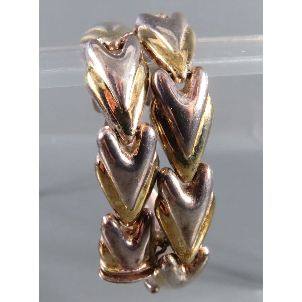 IBB ITALY STERLING SILVER Puffy Chevron Link Bracelet TWO-TONE w/GOLD VERMEIL